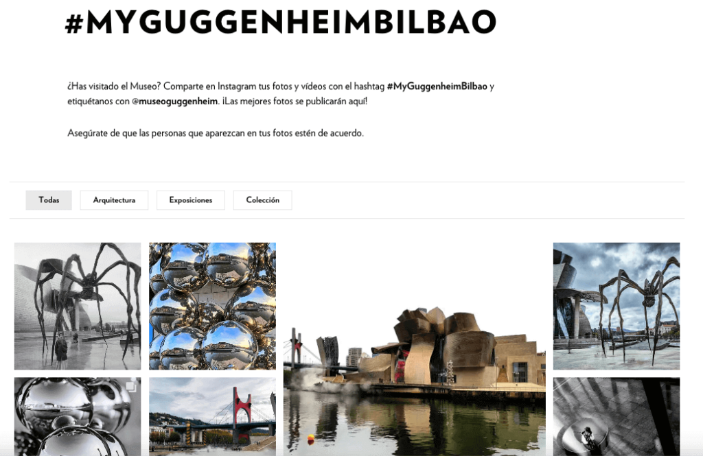 Galería UGC del museo Guggenheim Bilbao mostrando experiencias de clientes