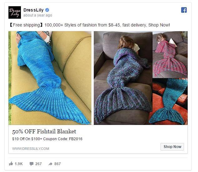 Advertisement for Dress Lily Facebook Ad Examples