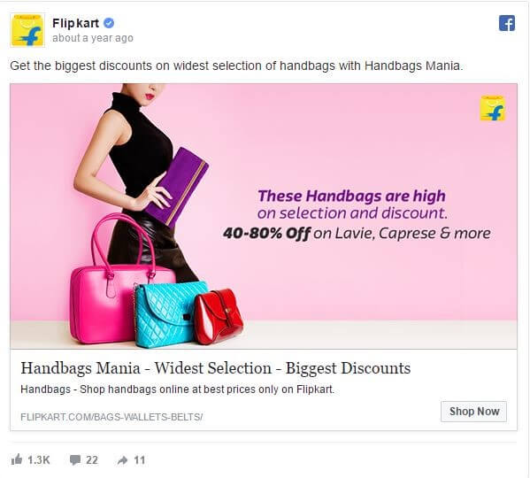 Flipkart Ad example Facebook Ad Examples