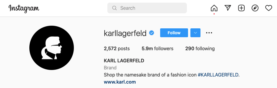 Karl Lagerfeld Instagram bio 