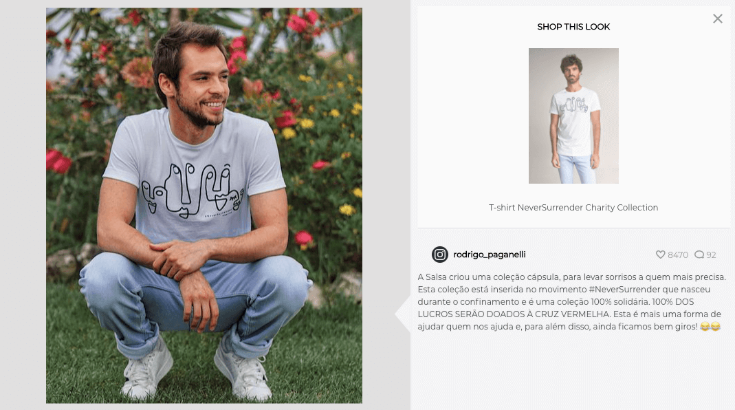 Social media feed on Salsa jeans website showing UGC with charitable cause