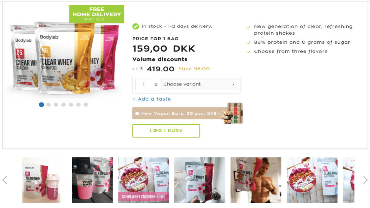 Danish sports products and supplements brand, Bodylab, enriches their online shopping journey with User Generated Content