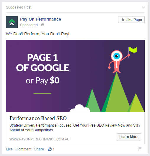 pay-on-performance Facebook Ad Examples