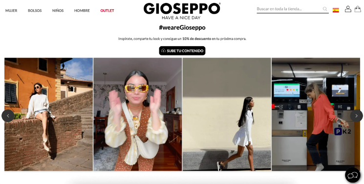 Galería UGC de Gioseppo mostrando el contenido a través del hashtag