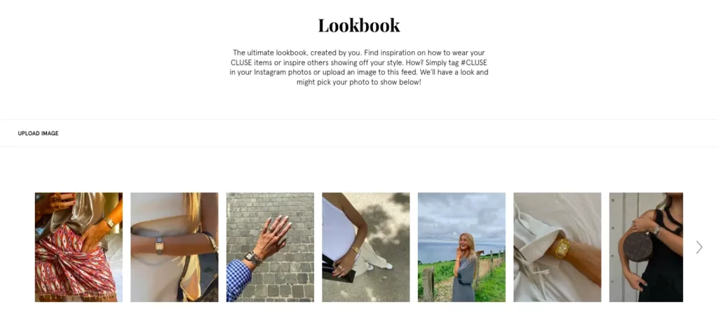 Instagram Feed Shopify: Cluse watch brand shoppable UGC lookbook Flowbox