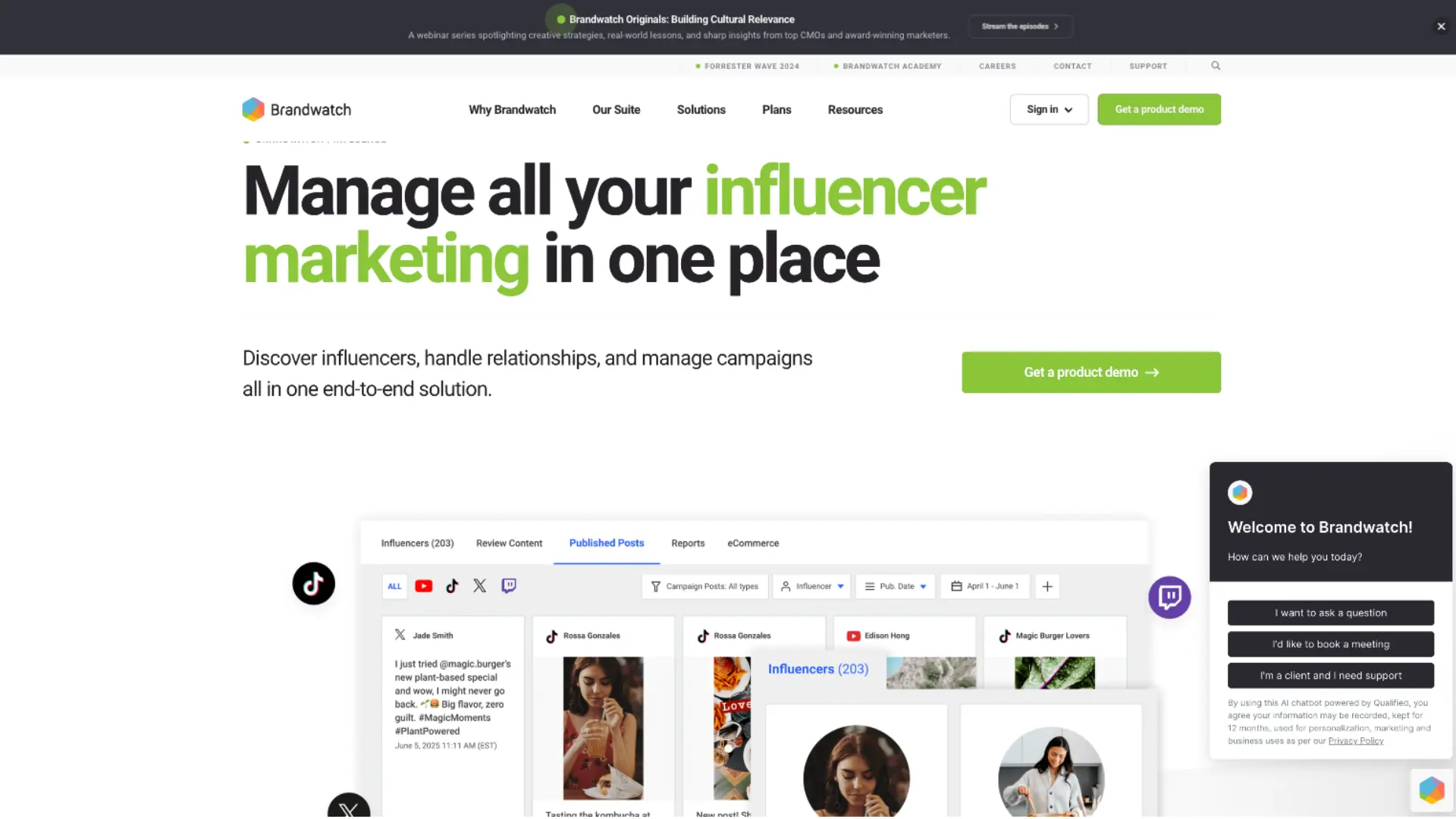 Image of Brandwatch website  homepage 