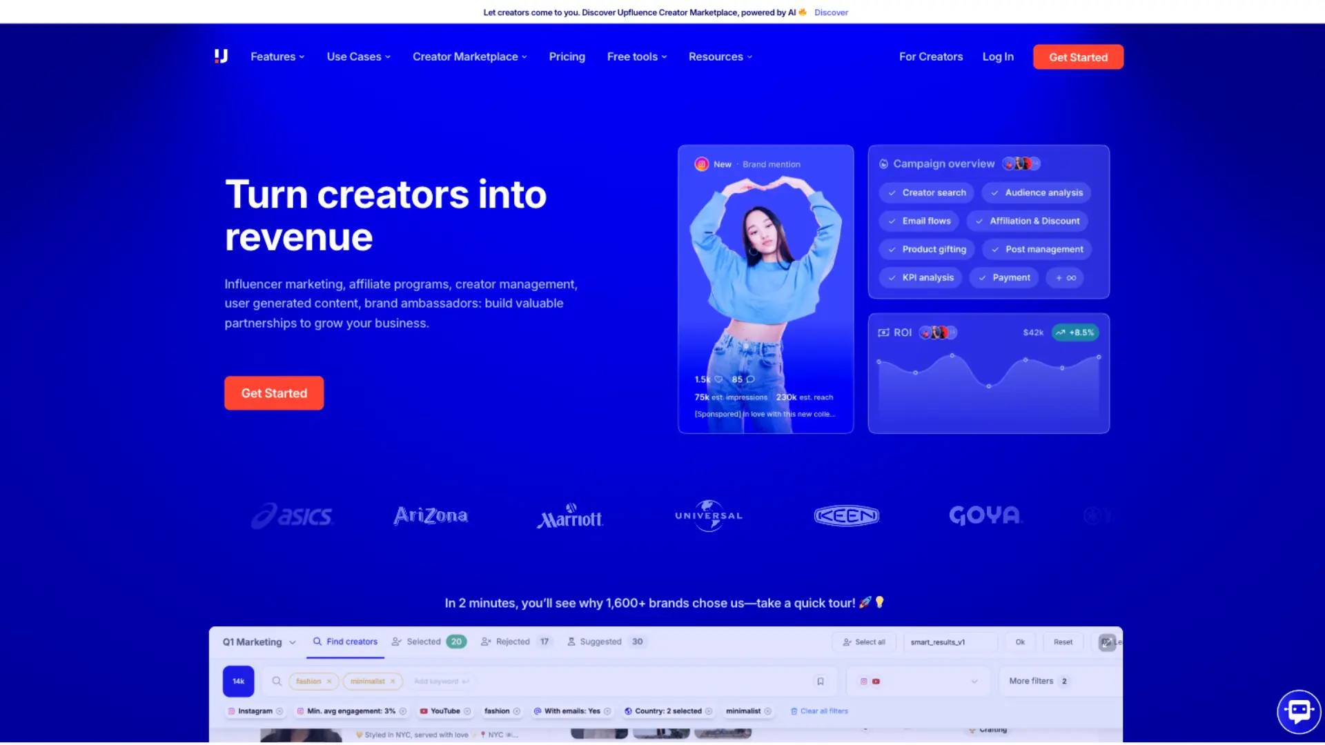Image of Upfluence website  homepage 