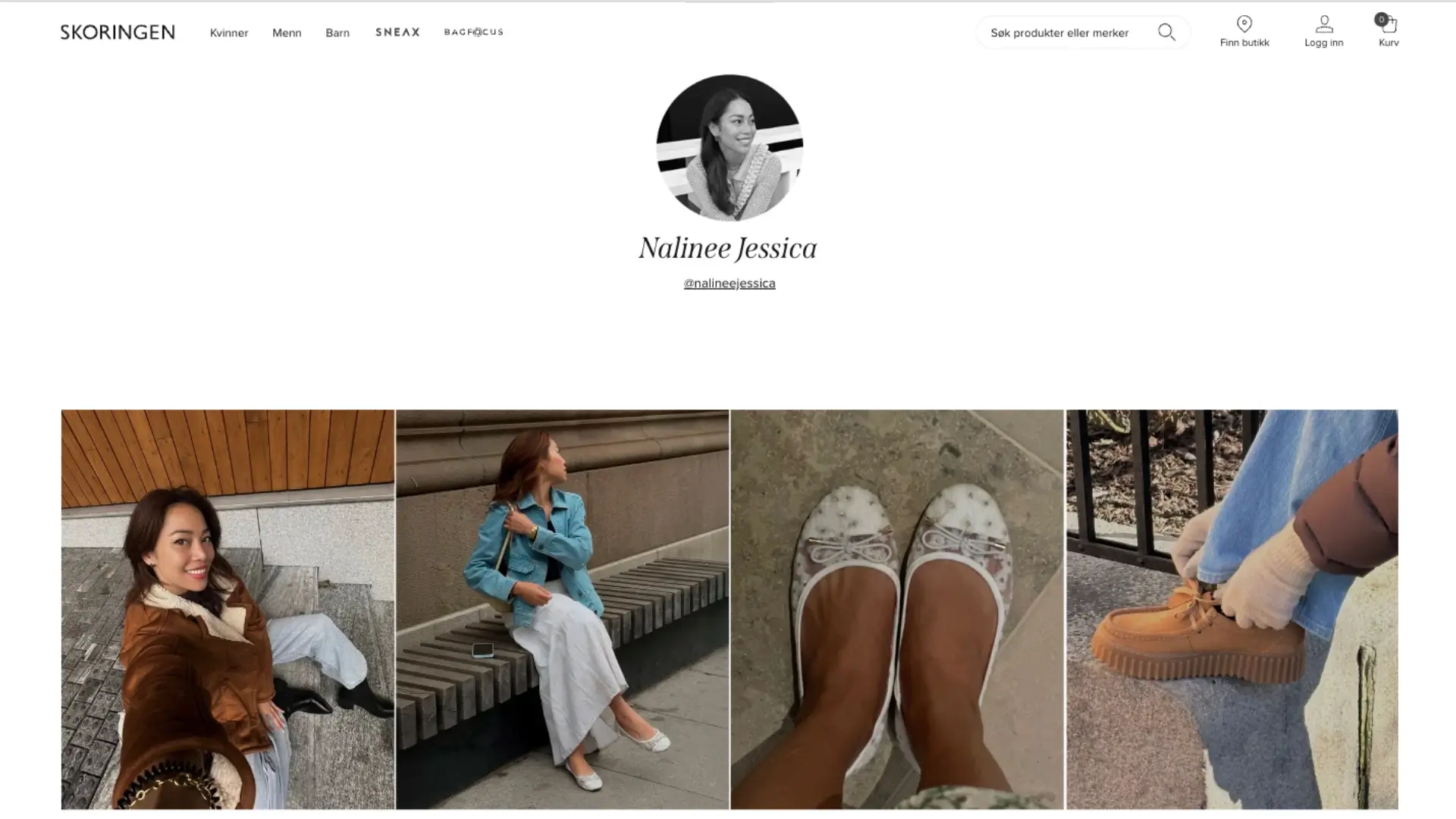 Image of a Skoringen brand ambassador's (Nalinee Jessica) webpage